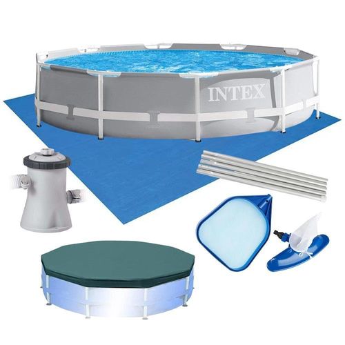 Piscina Estrutural Armação Prism Cinza Capa Bomba 220v Forro Kit Limpeza Intex