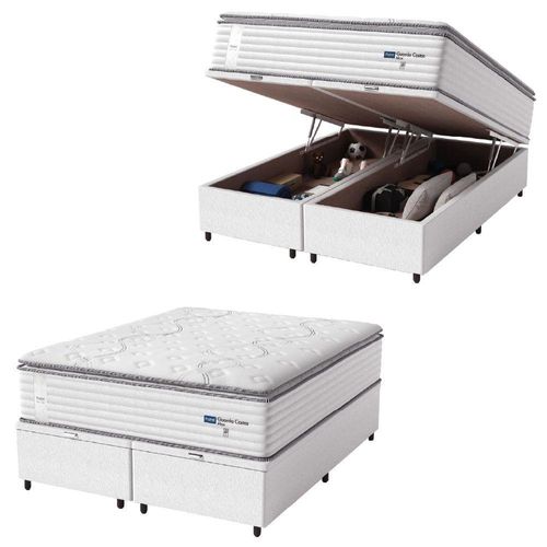 Cama Box Baú Casal King Colchão Molas Guarda Costas Max Com Pillow Branco/cinza