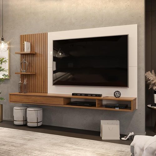 Painel Suspenso Tv 60 Pol 190 Cm Bento Freijó Off White Dj Móveis Freijo Off White