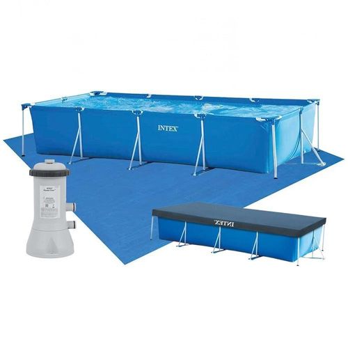 Piscina Estrutural Retangular Litros Com Filtro 220v + Capa + Forro Pvc Armação Intex