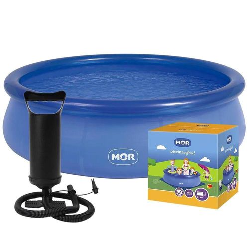 Piscina Inflável Litros Circular 270cm Pvc Com Bomba Manual Azul Mor