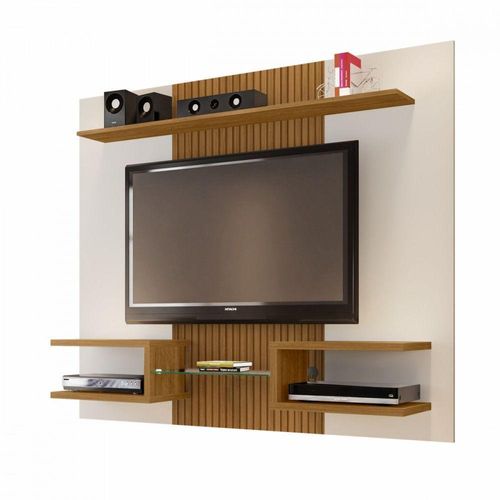 Painel Home Atlas Para Tv Até 55 Polegadas Bechara Off White Com Cinamomo