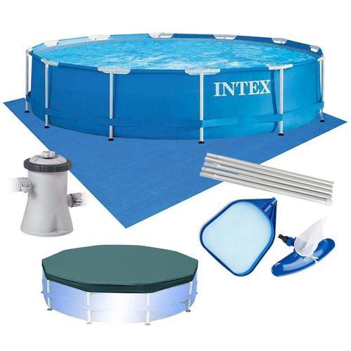 Piscina Estrutural Armação Litros Azul Capa Bomba Filtrante 220v Forro Kit Limpeza Intex