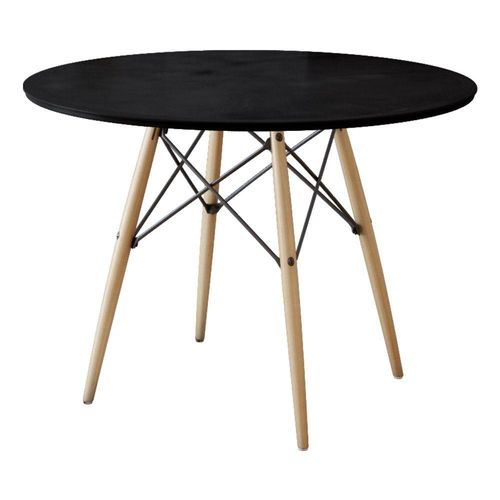 Mesa Eames Eiffel Redondo Tampo De Madeira 90Cm Preto - Preto