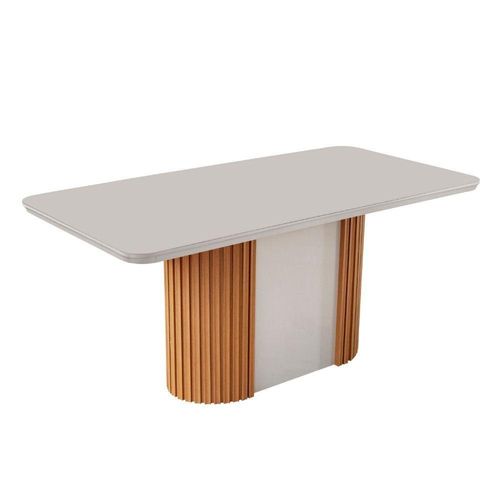 Mesa De Jantar Aspen 180cm Tampo Mdf E Vidro Canto Copo Naturalle /off White /serig. Off