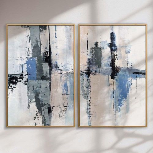 Quadro Decorativo Abstrato Moderno Kit 2 Retangular 40x60cm em Madeira Natural com Parafuso