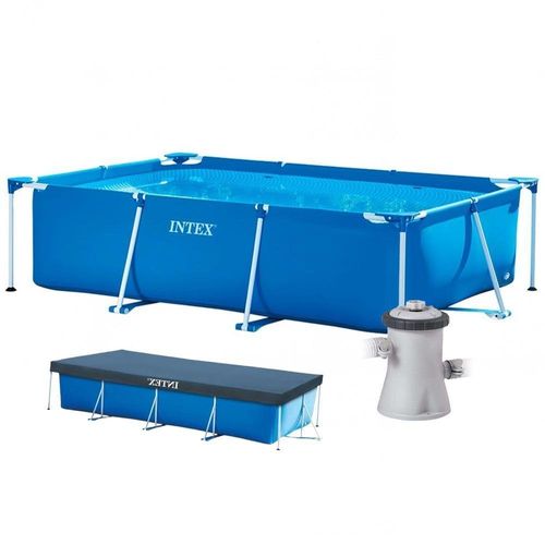 Piscina Estrutural Retangular Litros Pvc Armação + Filtro 220v + Capa Intex