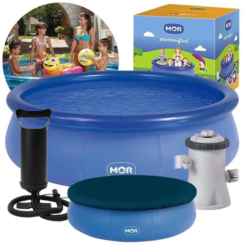 Piscina Inflável Litros Circular 270cm Pvc Com Bomba Filtro Capa Azul Mor 220v