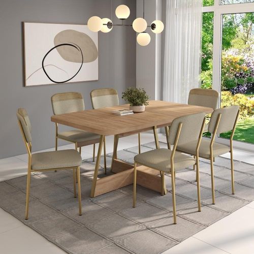 Conjunto Sala De Jantar 6 Cadeiras Castellano Carraro Carvalho Dourado