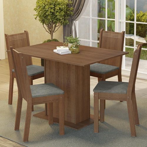 Conjunto Sala De Jantar Mesa Tampo De Madeira 4 Cadeiras Rustic Silver Luana Madesa