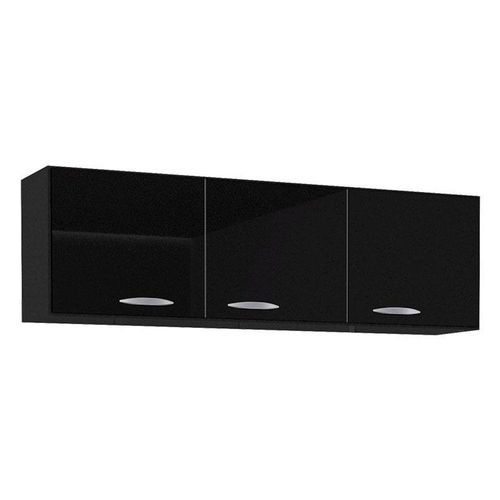 Armário Aéreo Para Cozinha 3 Portas 120 Cm Preto - Poquema