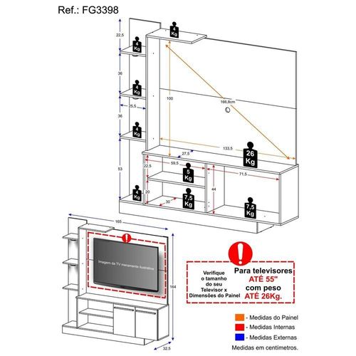 Estante Com 3 Leds Para Até 55´´ Dallas Fg3398