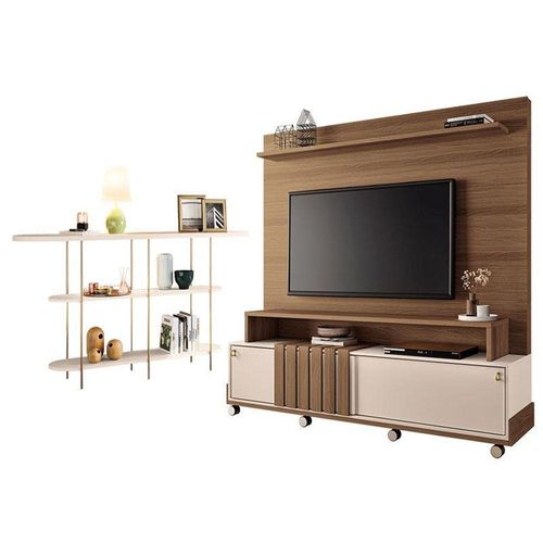 Estante Home Theater Bold Off White Castanho E Aparador Infinity Off White - Hb Móveis