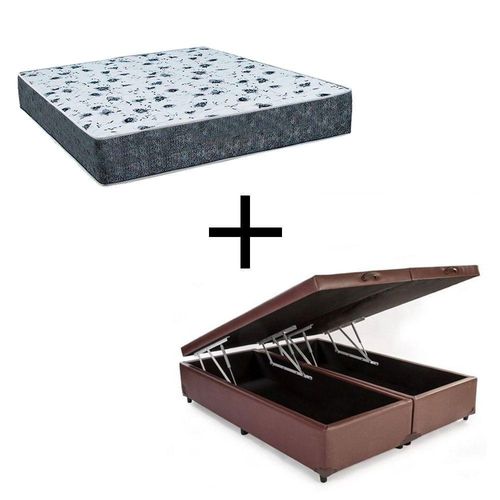 Cama Box Baú Casal 138 Bipartido Tecido Marrom Com Colchão Alegro Bello Box D28 Cinza 58x138x188