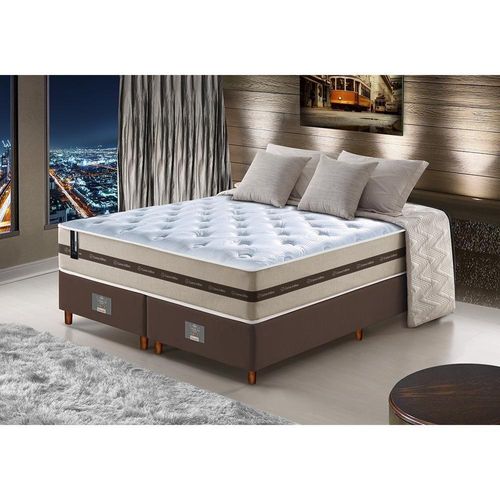 Conjunto Cama Box King De Molas Ensacadas Cama Inbox Select Basic 193x203x65 Bege
