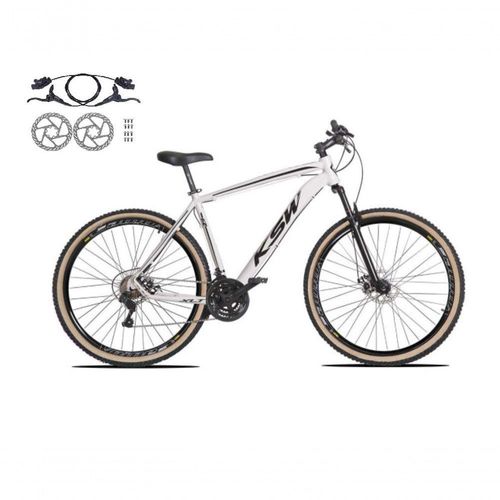Bicicleta Aro 29 Ksw Xlt 24v Freios Disco Hidráulicos Garfo Suspensão Pneu Faixa - Branco Tam.17
