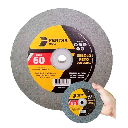 Rebolo Reto Para Uso Geral 6'' X 1'' X 1.1-4'' - Grão 24 - Fertak