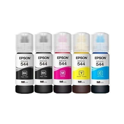 Kit 5 Tintas Epson 544 T544 2 Preto , 1 Ciano , 1 Amarelo , 1 Magenta L-3110 L-3150 L-3250 - Refill
