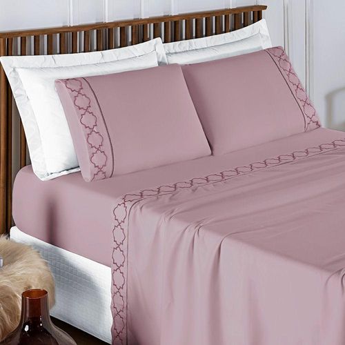 Jogo De Cama 300 Fios Bordado Queen Infinity 04 Peças - Frapê De Uva