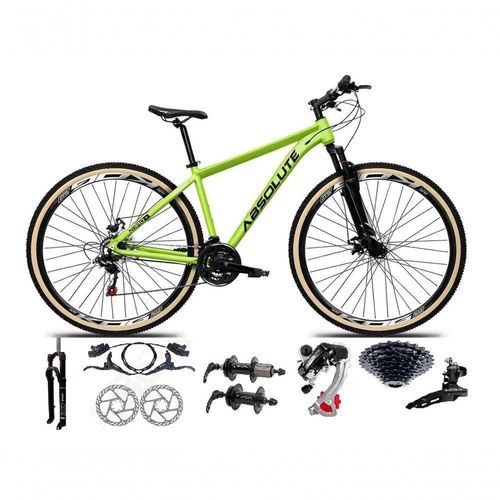 Bicicleta Aro 29 Absolute Nero 5 Câmbios Shimano 24v K7 Freios Hidráulicos Garfo Trava Com Pneu Faixa - Verde Tam.19