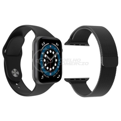 Kit 1 Smartwatch W46 S Preto + 1 Pulseira Extra Preto