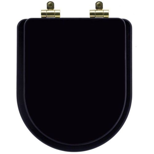 Tampa De Vaso Poliéster Com Fechamento Lento Carrara Preto Para Louça Deca Com Ferragem Dourada