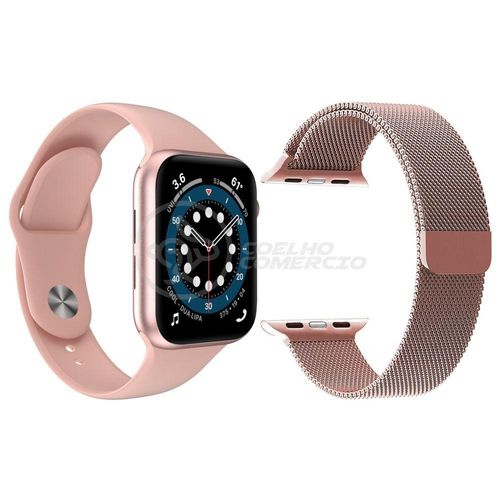 Kit 1 Smartwatch W46 S Rosa + 1 Pulseira Extra Rosa