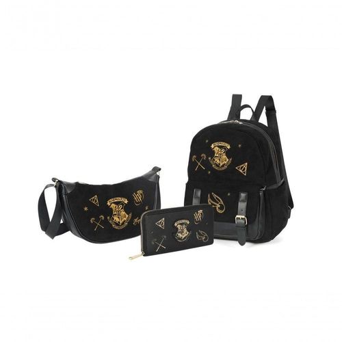 Kit Mochila Escolar Luxcel Hogwarts Up4you Poliéster e PU Preto Feminino BS69186HP