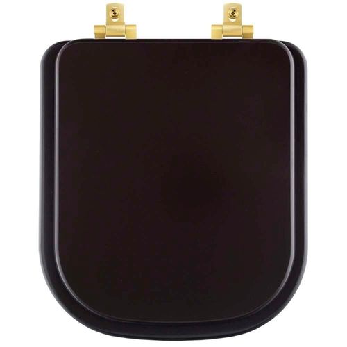 Assento Sanitário Mdf Soft Close Quadra Marrom Fosco Para Vaso Deca Com Ferragem Dourada