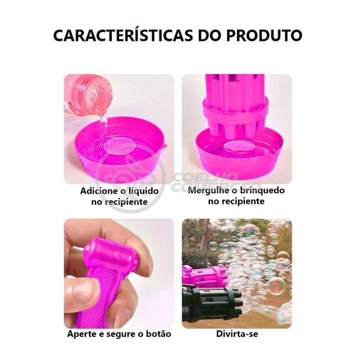 Máquina Elétrica Lança Bolhas Sabão Infantil Rosa