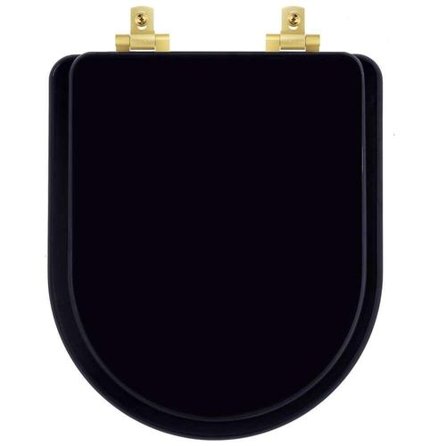 Tampa De Vaso Laqueado Com Fechamento Lento Level Preto Para Louça Deca Com Ferragem Dourada