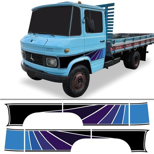Kit Adesivo Faixa Lateral Caminhão Mercedes Benz Mb 608 Azul Cor Azul