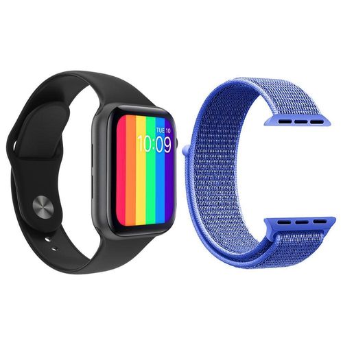 Kit 1 Relógio Smartwatch W26 Preto + 1 Pulseira Nylon Azul