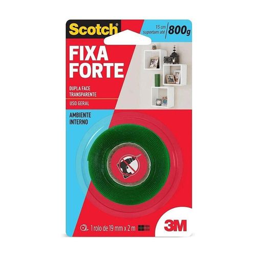 Fita Dupla Face 3m Scotch Fixa Forte Transparente 19mm X 2 Metros