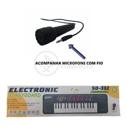 Mini Teclado Infantil32 TeclasKaraokê E Microfone A Pilha