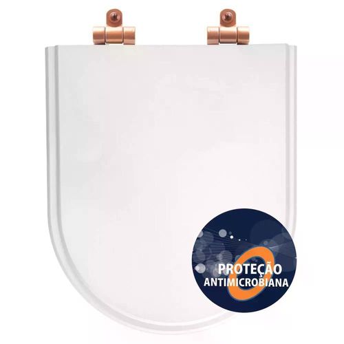 Tampa De Vaso Poliéster Antibactéria Com Amortecedor Level Branco Para Bacia Deca Com Ferragem Rose Gold
