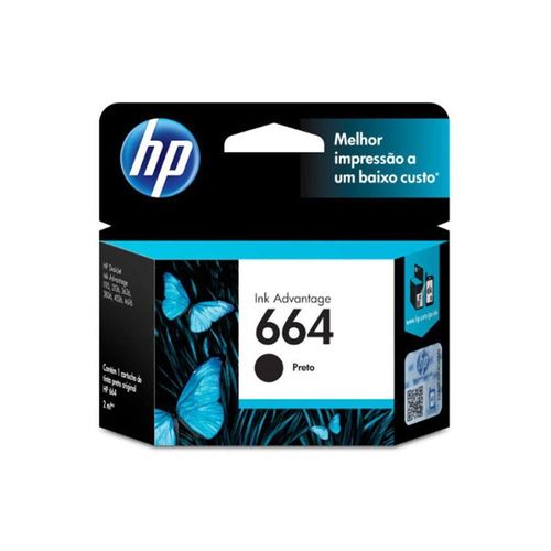 Cartucho De Tinta Hp 664 Preto F6v29ab F6v29a | 1115 4536 2136 3636 3836 3635 4676