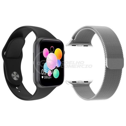 Smartwatch U78 Plus Preto + 1 Pulseira Extra Prata