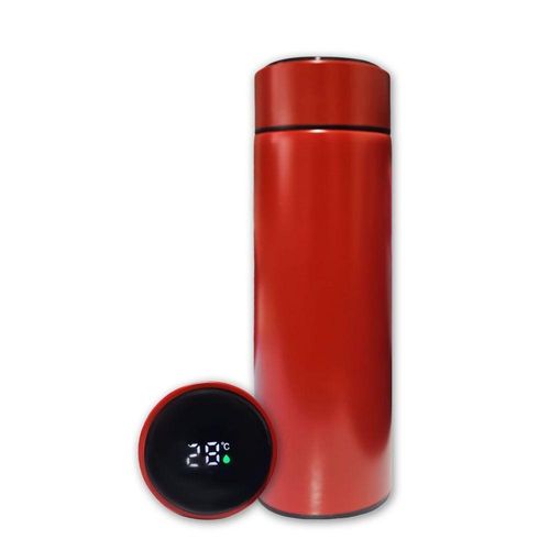 Garrafa Térmica Aço Inox Com Termômetro Digital Led 500ml Vermelho