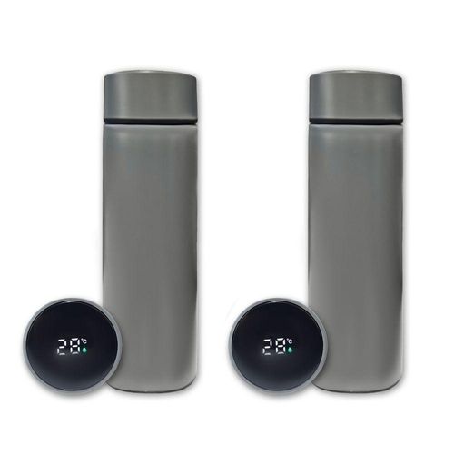 Kit 2 Garrafa Térmica Aço Inox Termômetro Digital Led 500ml Cinza