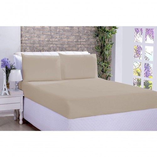 Jogo De Cama Lencol Ponto Palito Micropercal Queen 03 Pecas Bege