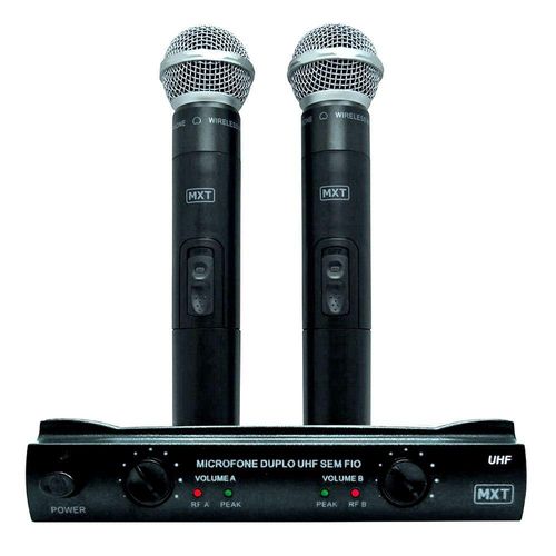 Microfone Mxt Sem Fio Duplo Uhf302 Maleta Freq 685,8-690,3mhz