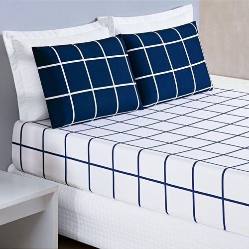 Jogo Cama Lençol Queen 200 Fios 3 Peças Azul Marinho