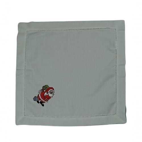 Guardanapo De Linho Natal Branco Bordado Com Papai Noel 45x45 Cm