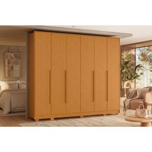 Guarda Roupa Casal Mercure 6 Portas de Bater 6 Gavetas Madeira Cinamomo 270CM