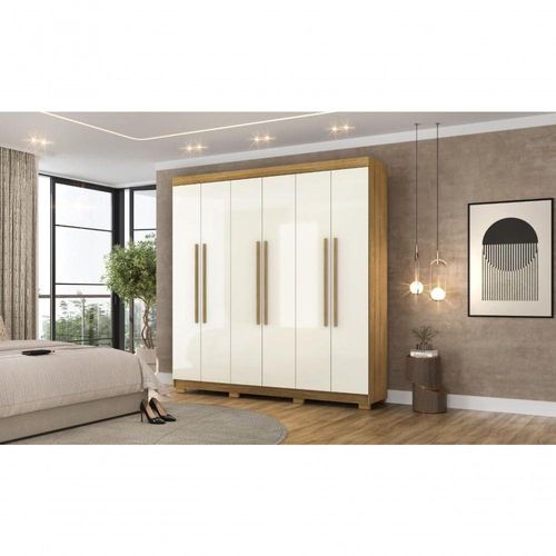 Guarda Roupa Casal Elegance 6 Portas de Bater 2 Gavetas MDP Nature Champanhe Vila Rica