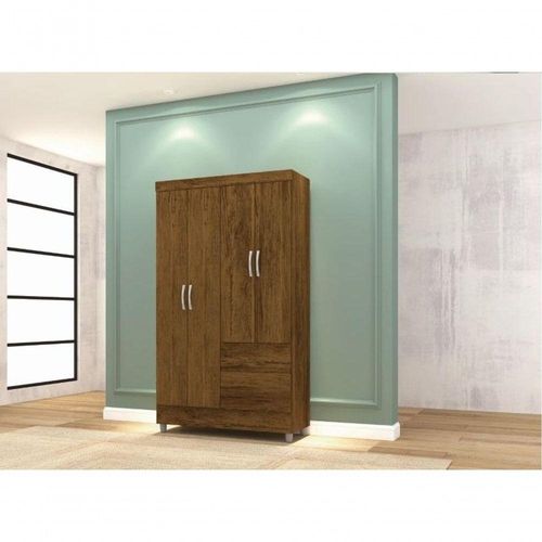 Guarda Roupa Casal Ideal Plus 4 Portas 2 Gavetas MDP Imbuia Rústico Vila Rica