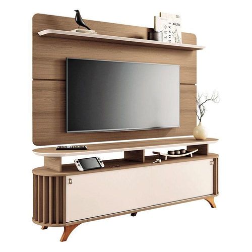 Rack Bancada Alba Com Painel Curv Castanho Off White - Hb Móveis