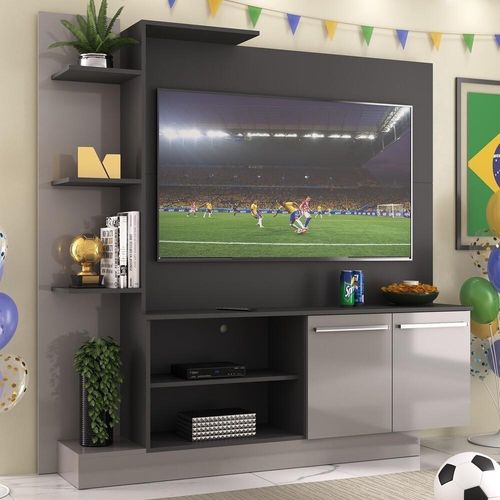 Estante+Painel 55" E França Br2473 Preto/Lacca Fumê