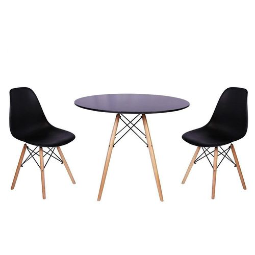 Kit Mesa Jantar Eiffel 120cm Preta com 2 Cadeiras Preta